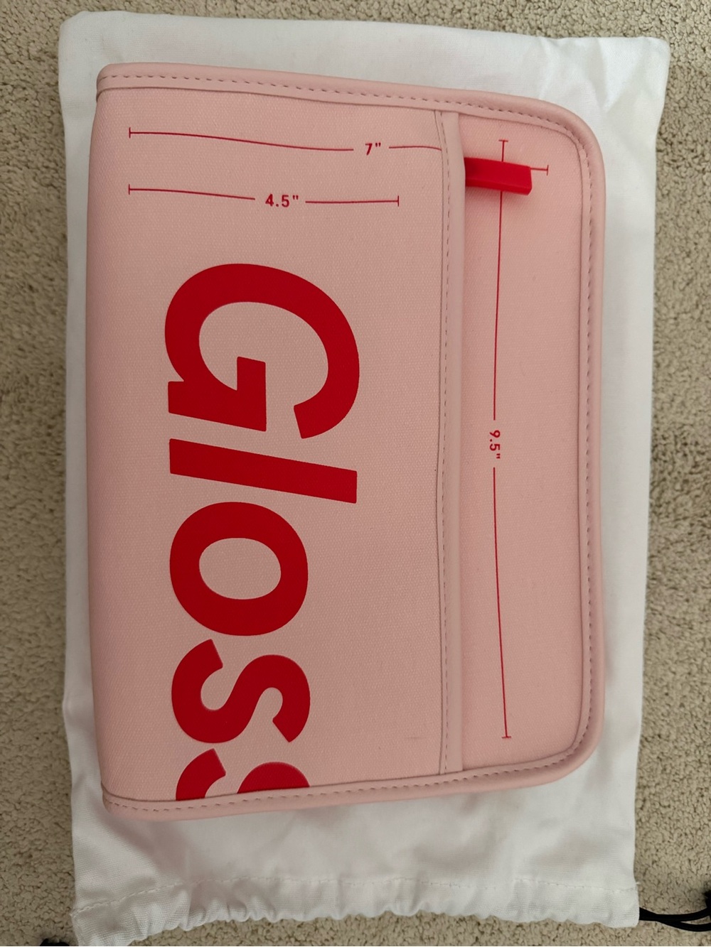 Pink GLOSSY Travel Makeup Bag with Red Logo NIB